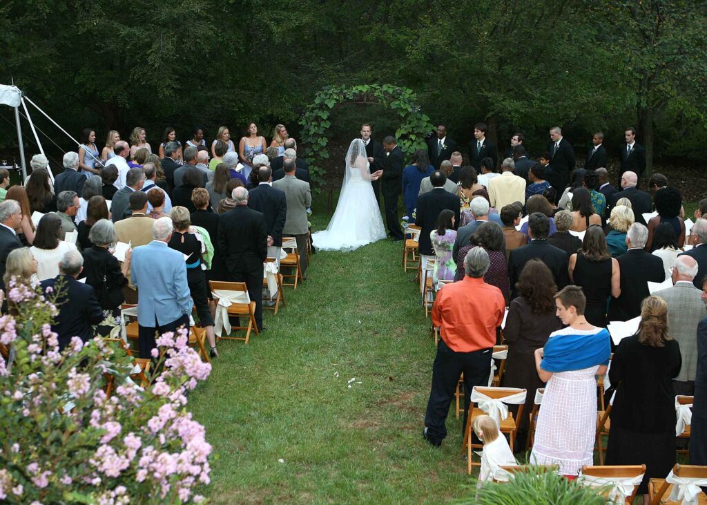 Wedding ceremony with guests and bride groom